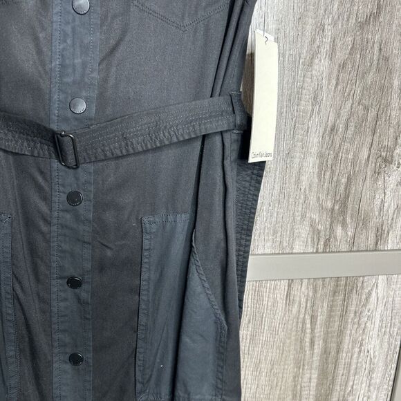 Calvin Klein Shirt Dress Snap Buttons V Neck Belt Patch Pockets Black Size S - Picture 10 of 10